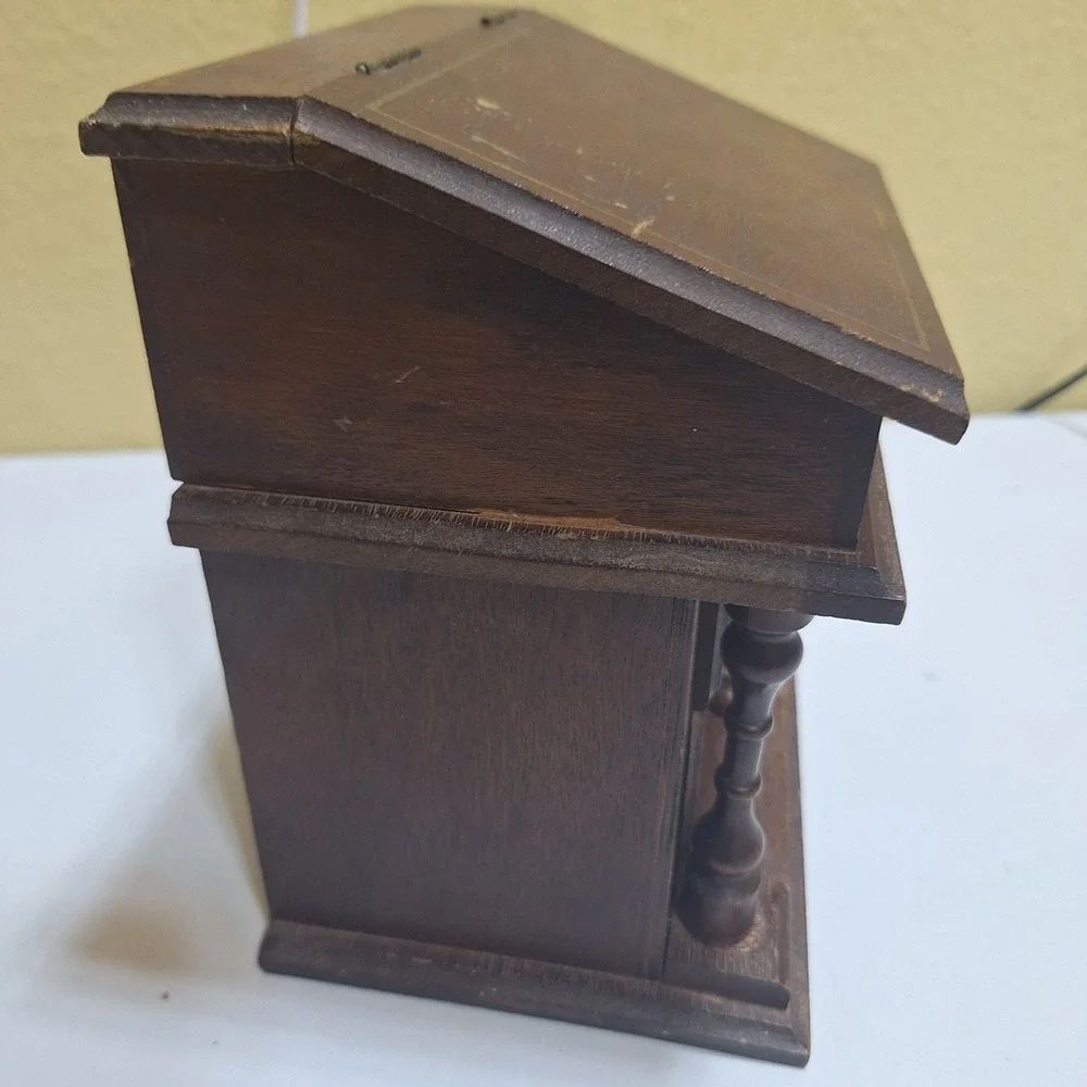 Vintage c.1970s Wooden Musical Jewelry Box Wind-Up Music Box 2 Drawers As-Is